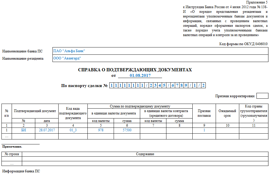 Справка о операции образец